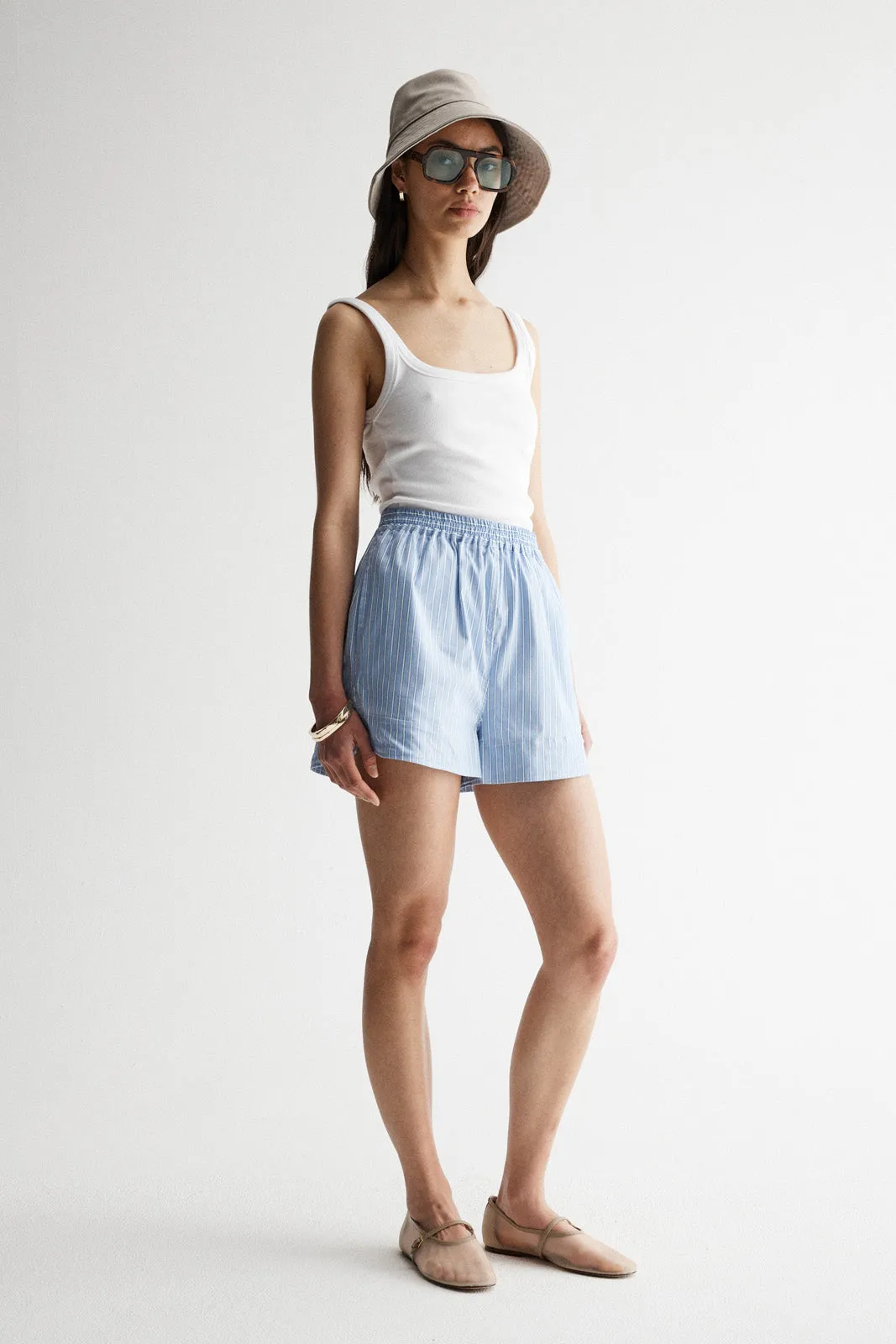 Poppy Short Blue Stripe