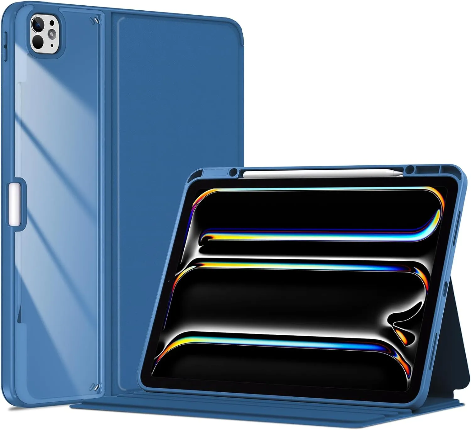 ProCase for iPad Pro 13 Inch 2024 M4 Case with Pencil Holder, Clear Back Tri-Angle Folio Stand Hard Shell Book Cover for iPad Pro 13” 7th Generation A2925 A2926 A3007