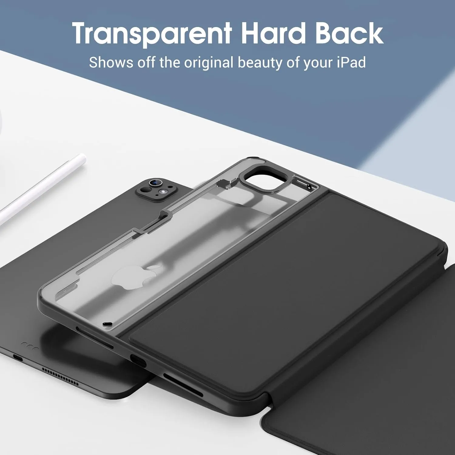 ProCase for iPad Pro 13 Inch 2024 M4 Case with Pencil Holder, Clear Back Tri-Angle Folio Stand Hard Shell Book Cover for iPad Pro 13” 7th Generation A2925 A2926 A3007