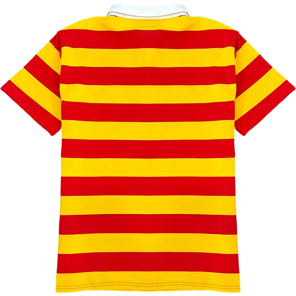 Red And Yellow Striped Mens Short Sleeve Rugby Shirt