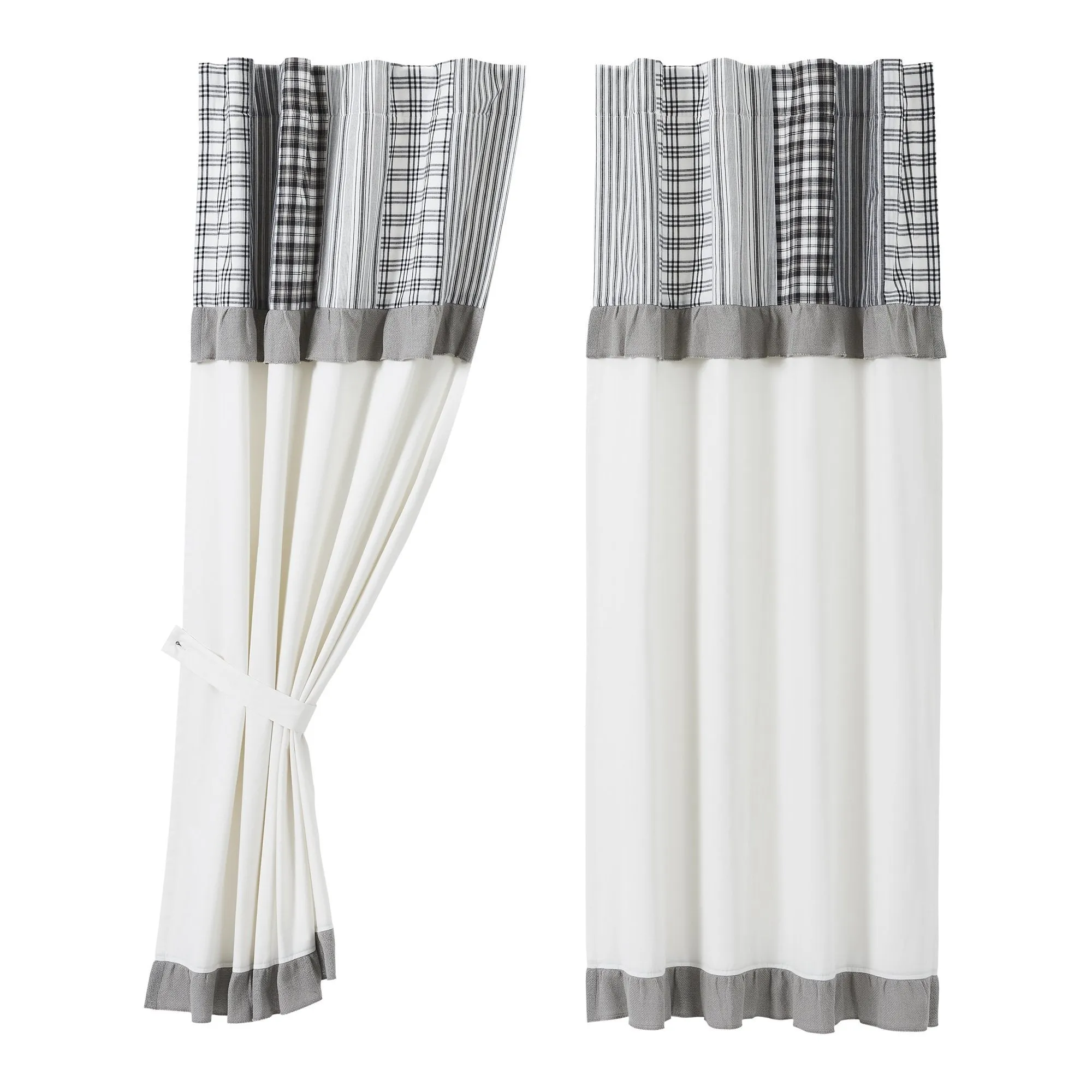 Sawyer Mill Black Lined Short Panel with Attached Patchwork Valance 63"