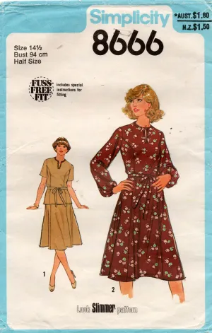 Simplicity 8666 Womens Half Sized Dress Top & Skirt 1970s Vintage Sewing Pattern Size 14 1/2 Bust 37 inches