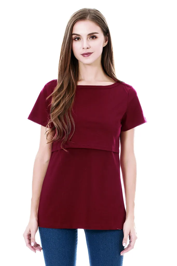 Smallshow Cotton Short Sleeve Maternity Nursing Tops