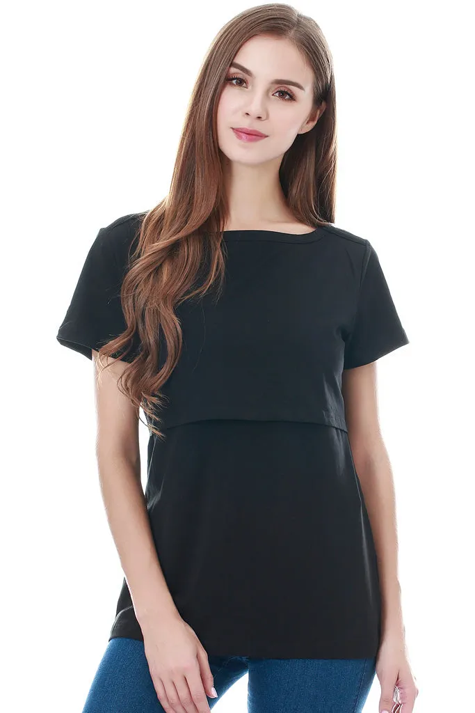 Smallshow Cotton Short Sleeve Maternity Nursing Tops