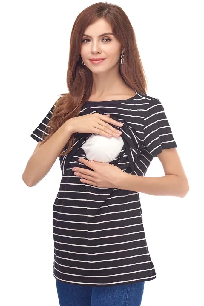 Smallshow Cotton Short Sleeve Maternity Nursing Tops