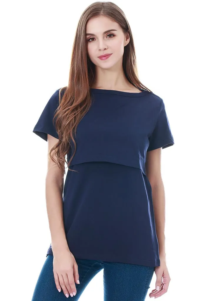 Smallshow Cotton Short Sleeve Maternity Nursing Tops