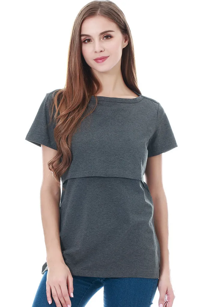 Smallshow Cotton Short Sleeve Maternity Nursing Tops