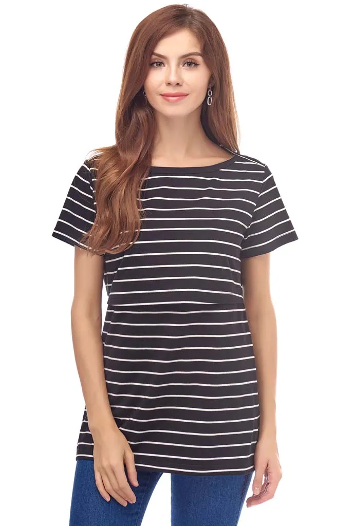 Smallshow Cotton Short Sleeve Maternity Nursing Tops