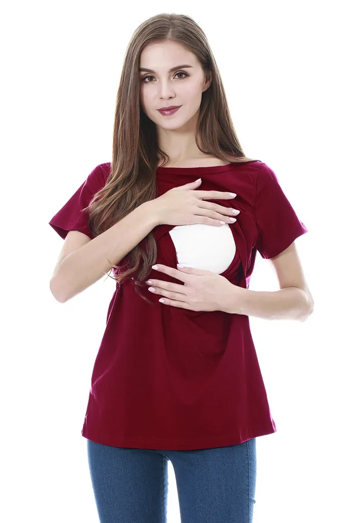 Smallshow Cotton Short Sleeve Maternity Nursing Tops