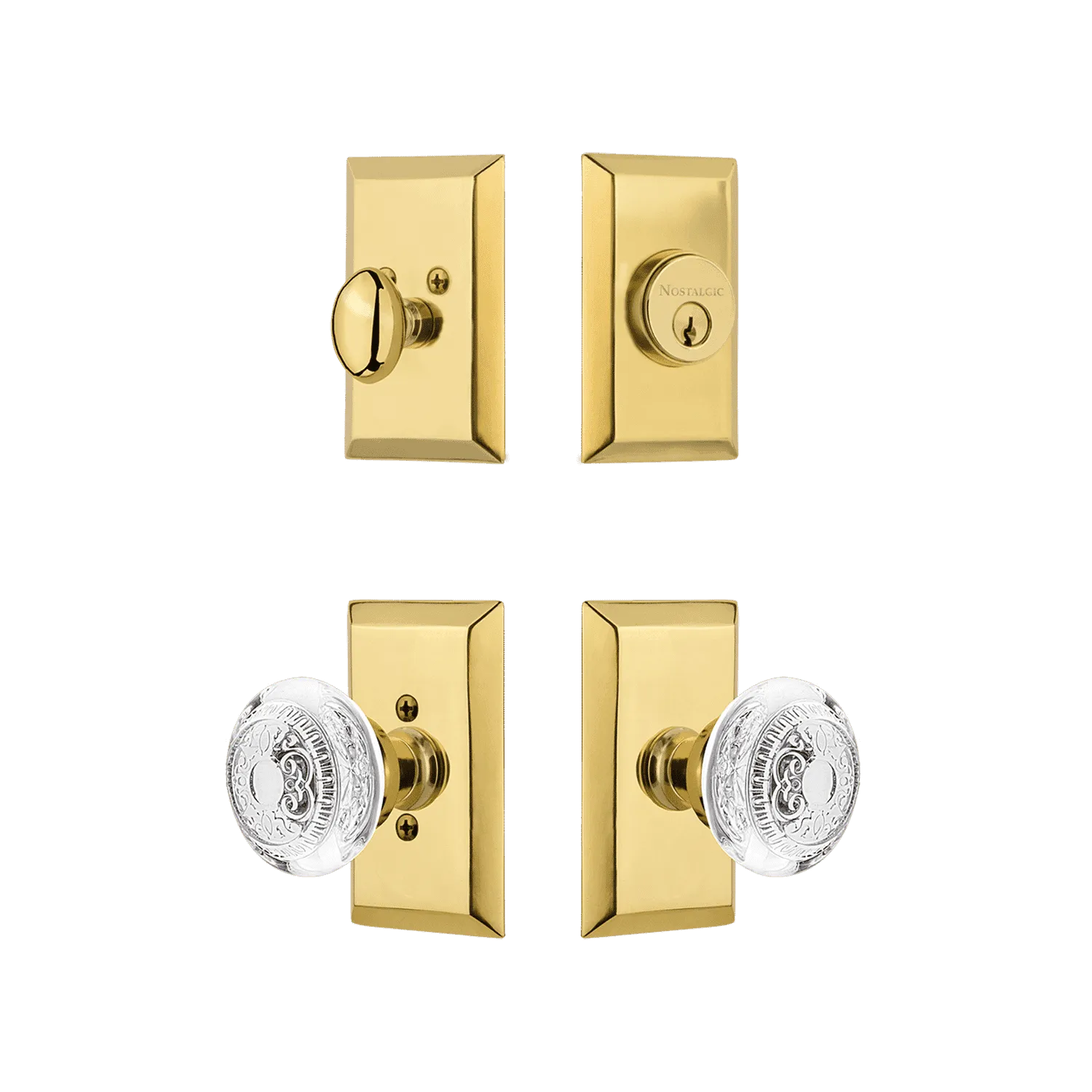 Studio Entry Set with Crystal Egg & Dart Knob in Polished Brass
