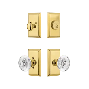 Studio Entry Set with Crystal Egg & Dart Knob in Polished Brass