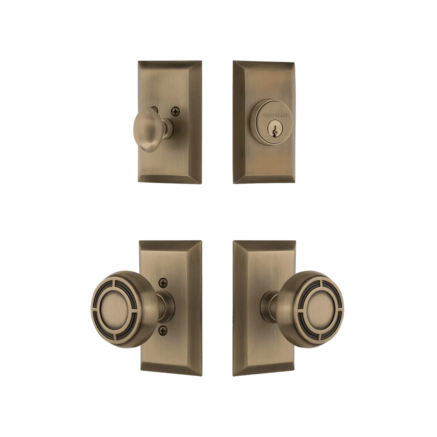 Studio Entry Set with Mission Knob in Antique Brass