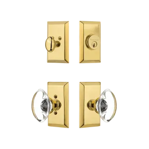 Studio Entry Set with Oval Clear Crystal Knob in Polished Brass