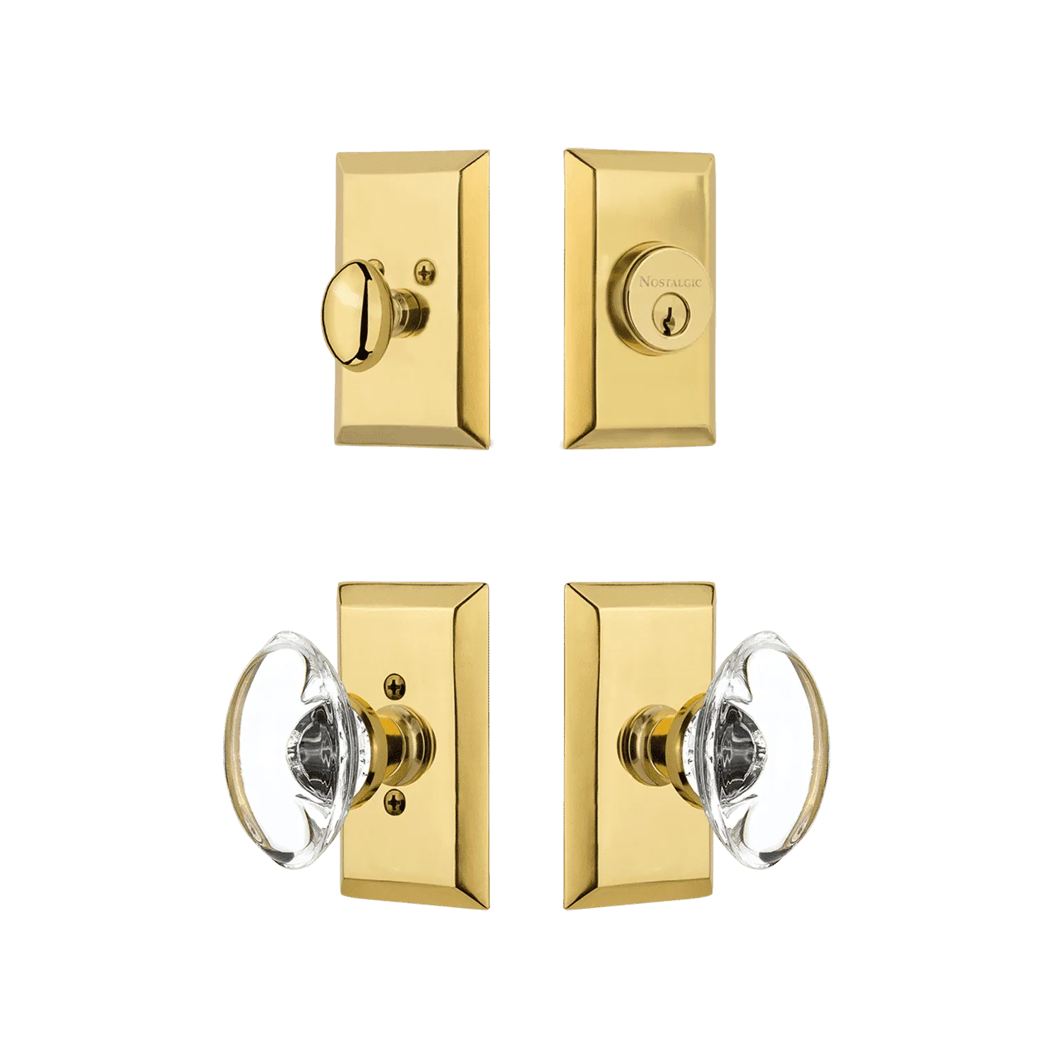 Studio Entry Set with Oval Clear Crystal Knob in Polished Brass