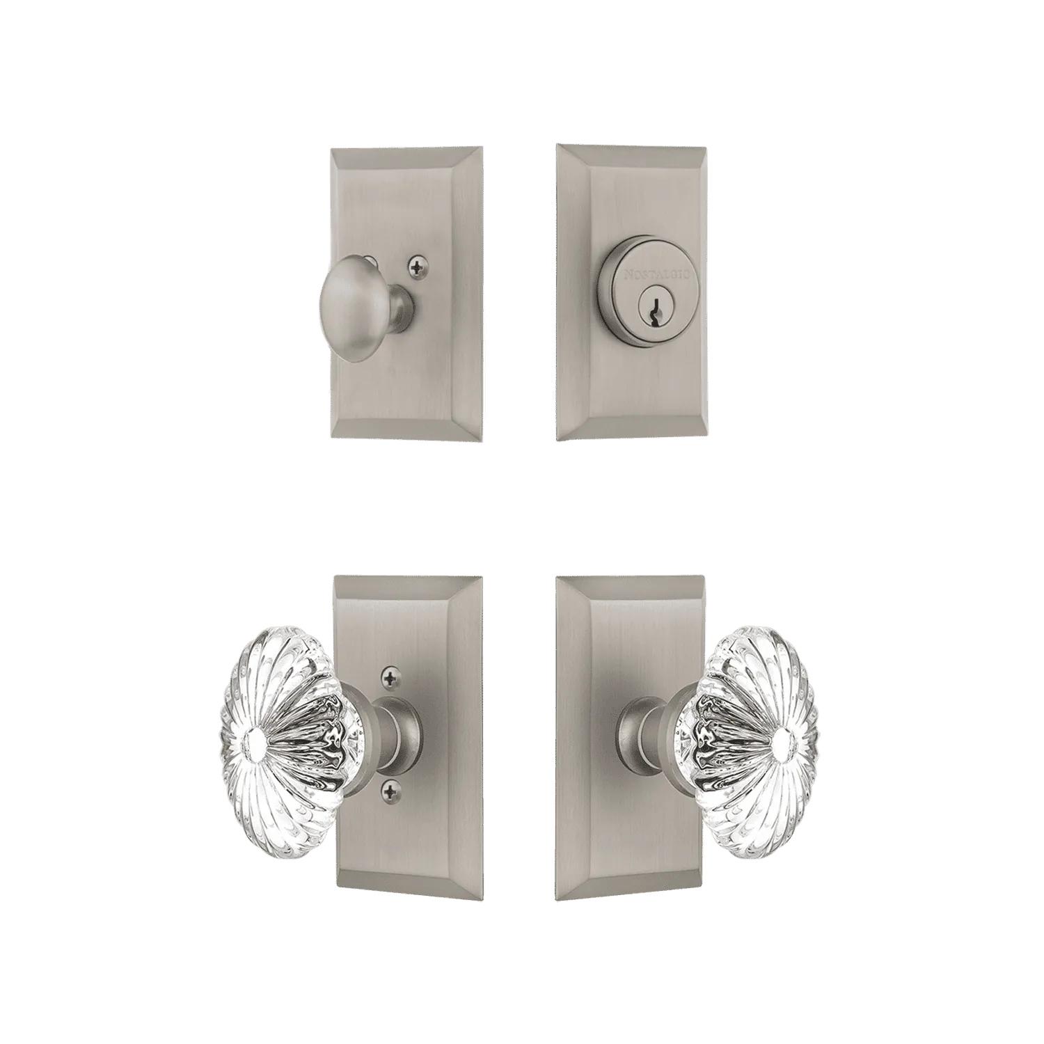 Studio Entry Set with Oval Fluted Crystal in Satin Nickel