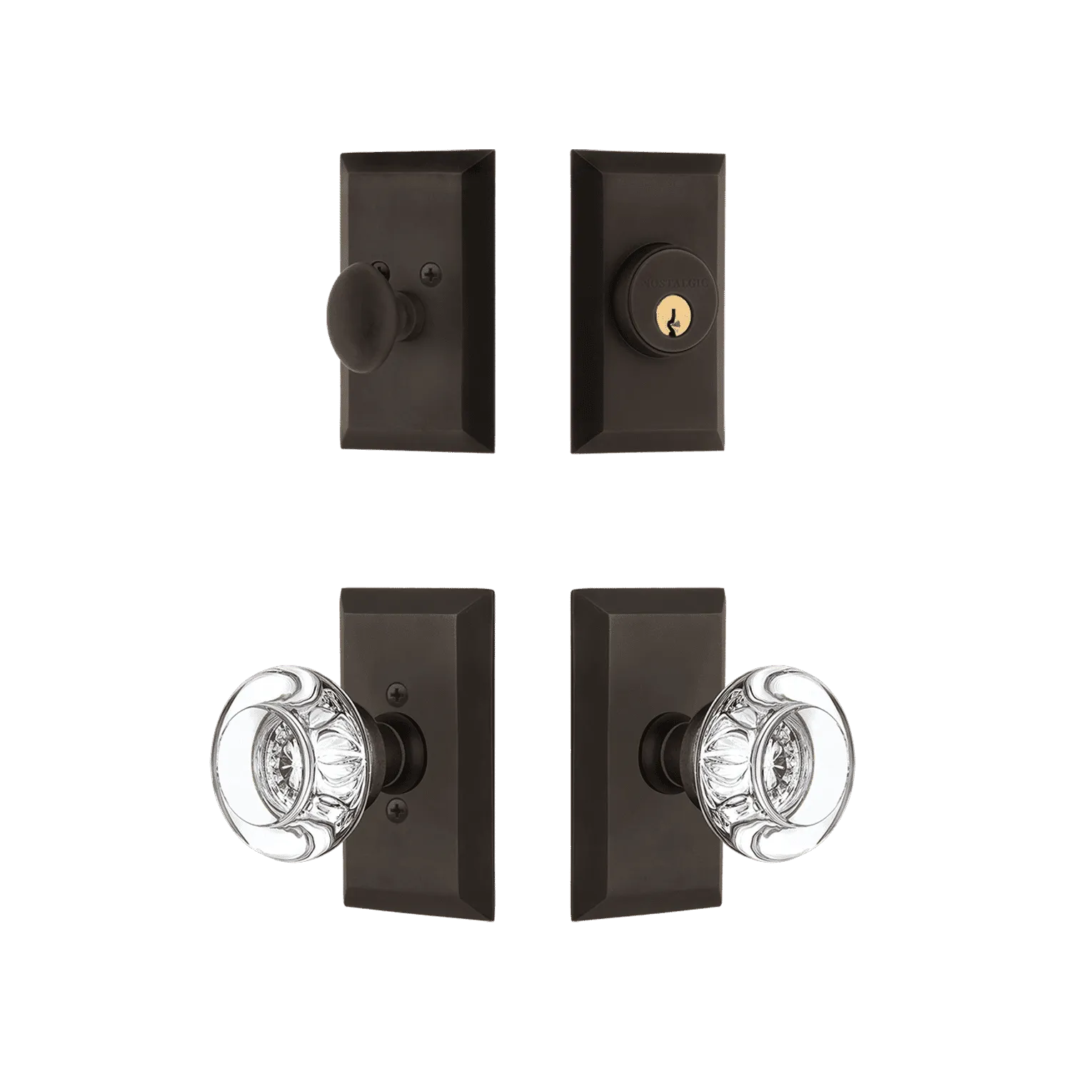Studio Entry Set with Round Clear Crystal Knob in Oil-Rubbed Bronze