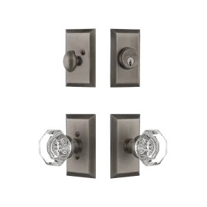 Studio Entry Set with Waldorf Crystal Knob in Antique Pewter