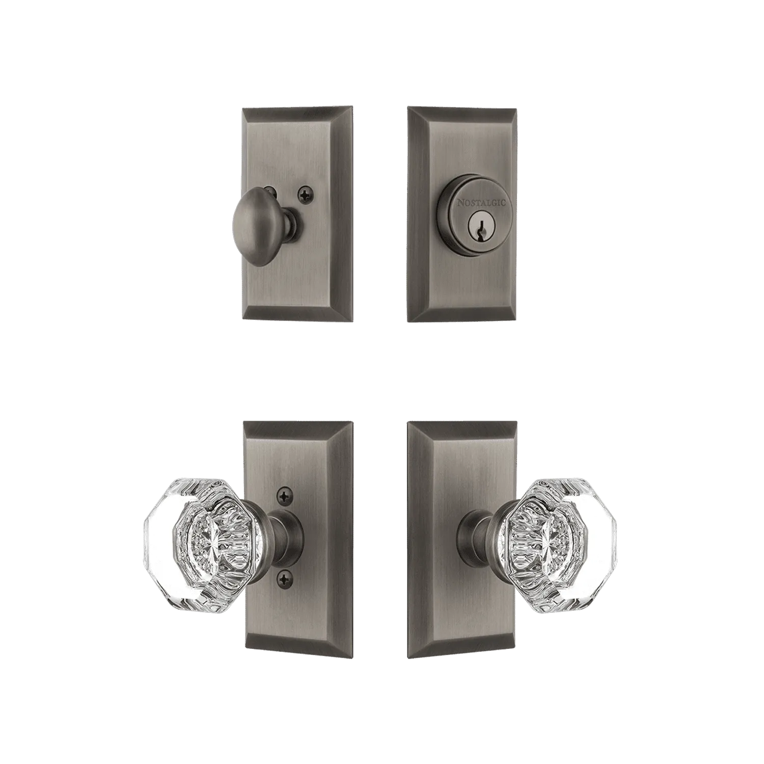 Studio Entry Set with Waldorf Crystal Knob in Antique Pewter
