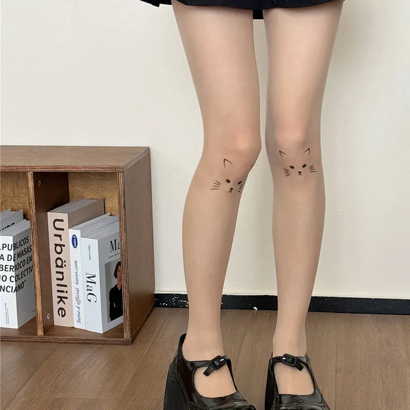 Tatted- the Kitty or Star Tattoo Look Tights 3 Styles