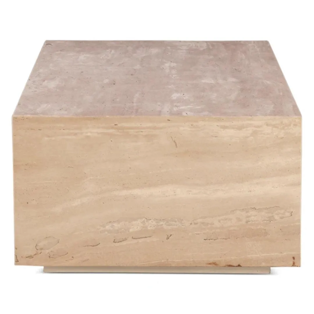 Travertine Stone Rectangular Drum Coffee Table
