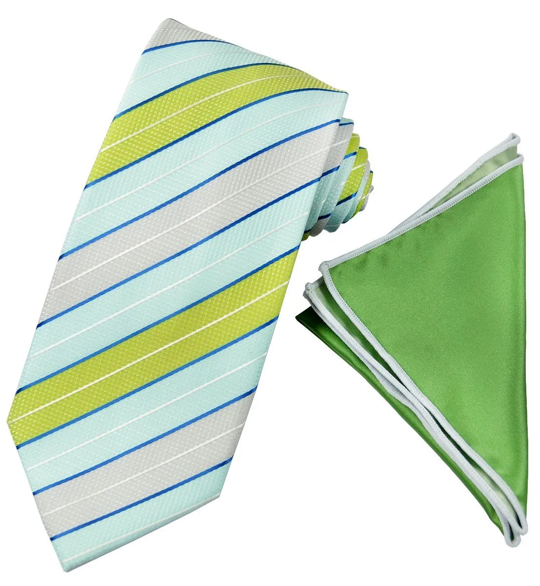 Turquoise, Green and Silver Men's Tie and Pocket Square