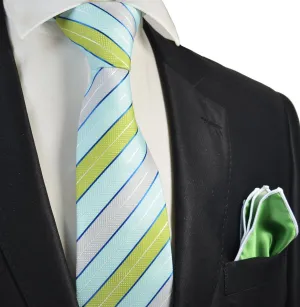 Turquoise, Green and Silver Men's Tie and Pocket Square