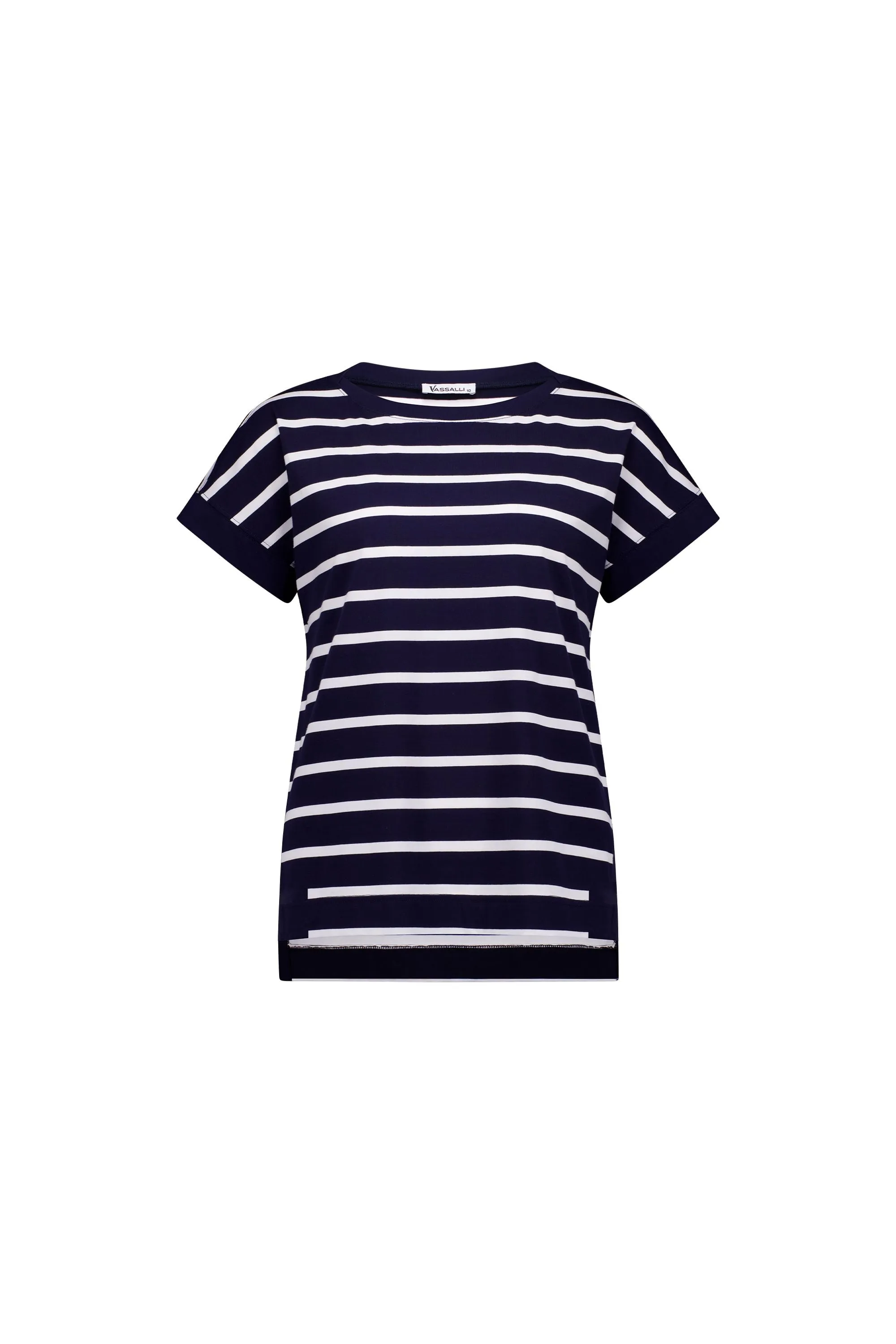 Vassalli - Drop Sleeve Crew Neck Top-Ink/White Stripe