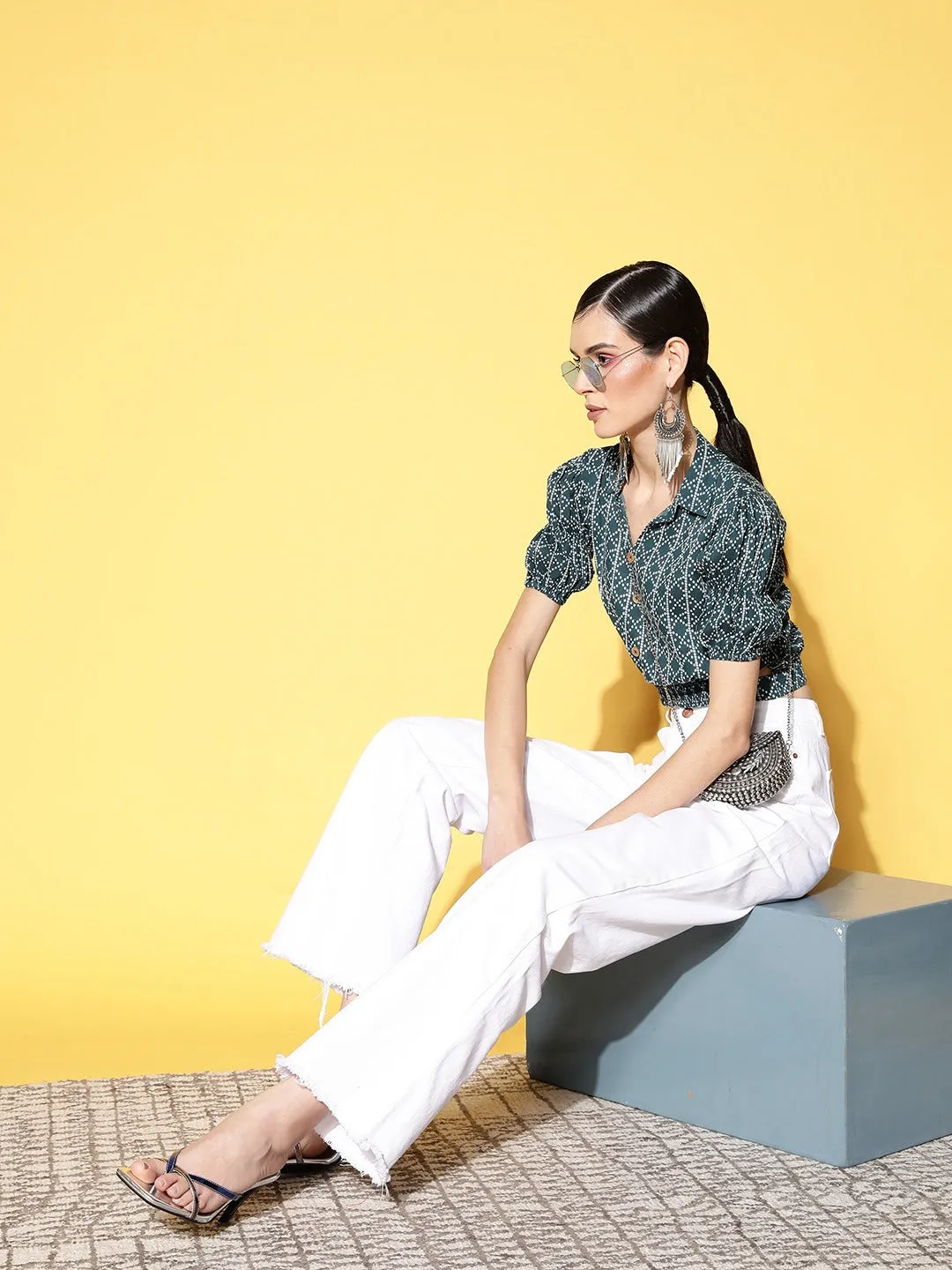 Women Teal Blue  Pure Cotton Top