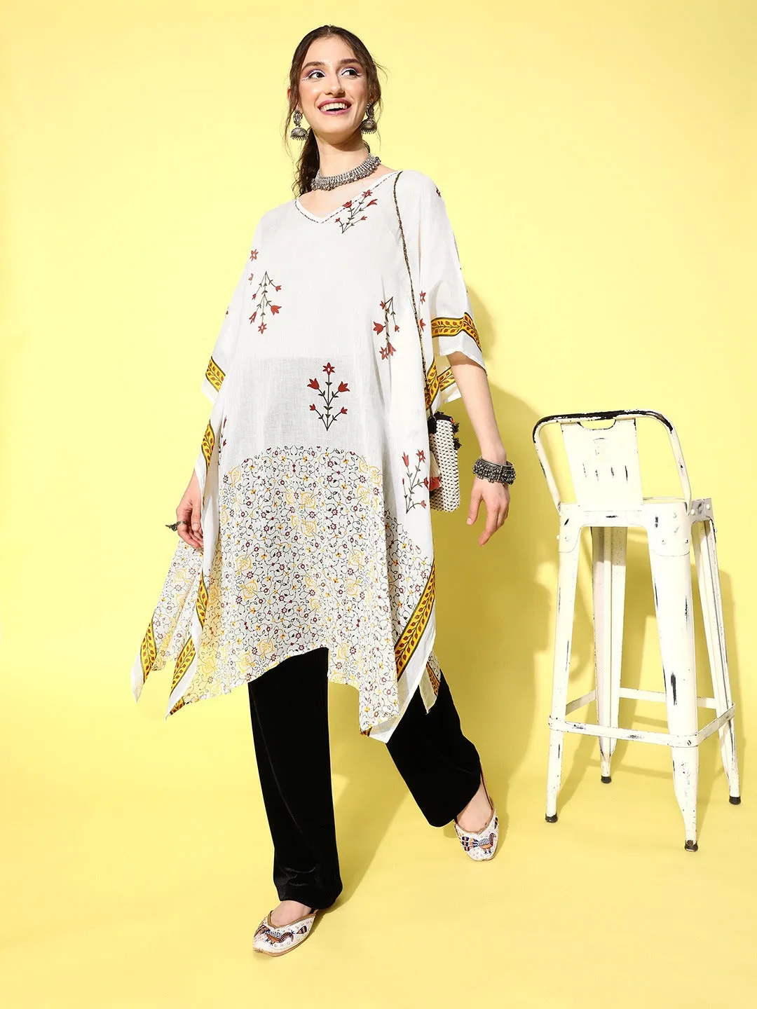 Women White Voile Kaftan