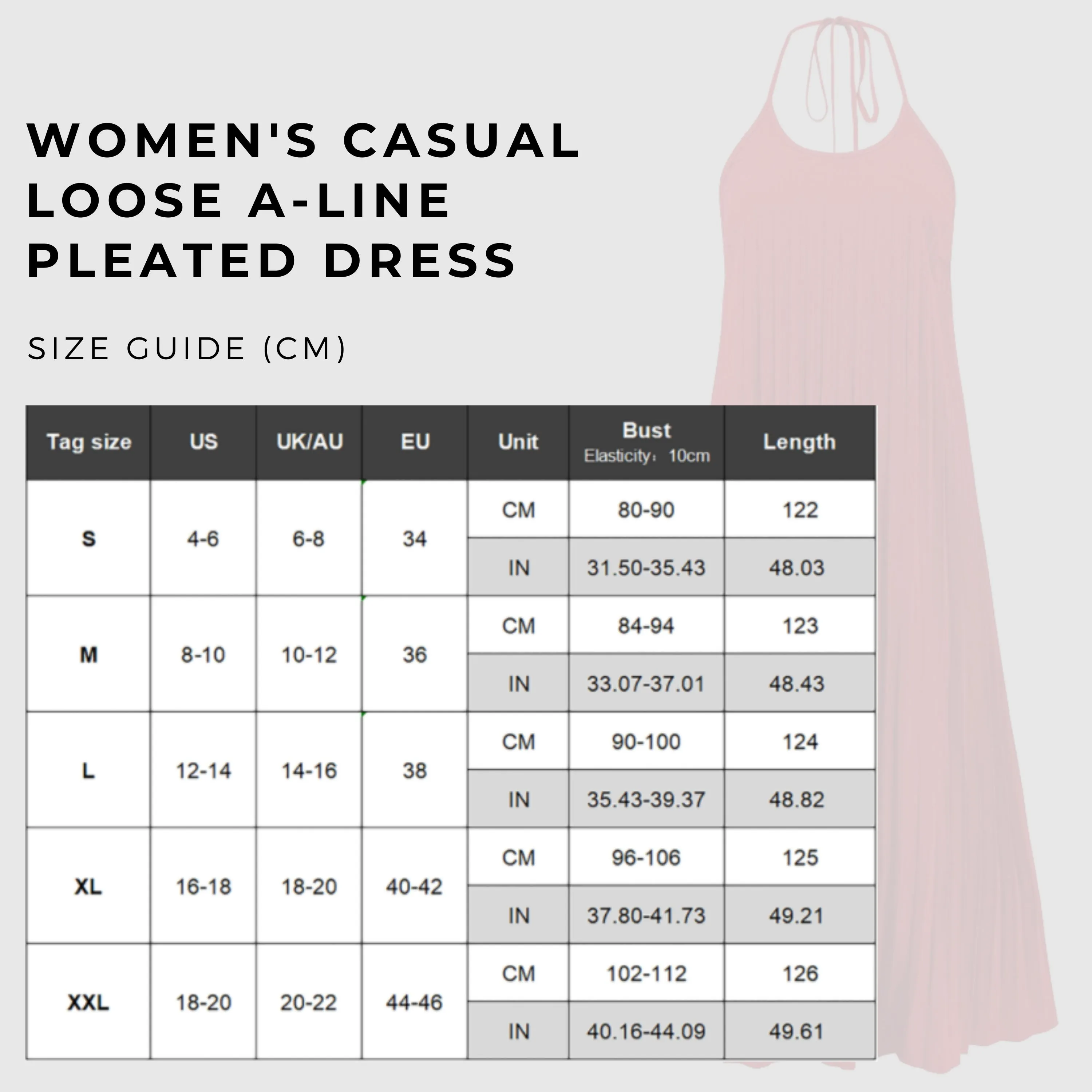 Women's Casual Loose A-line Pleated Dress
