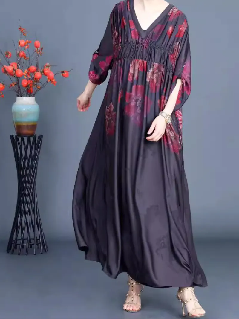 Women's Casual Mid-Length Printed V-Neck A-Line Dress