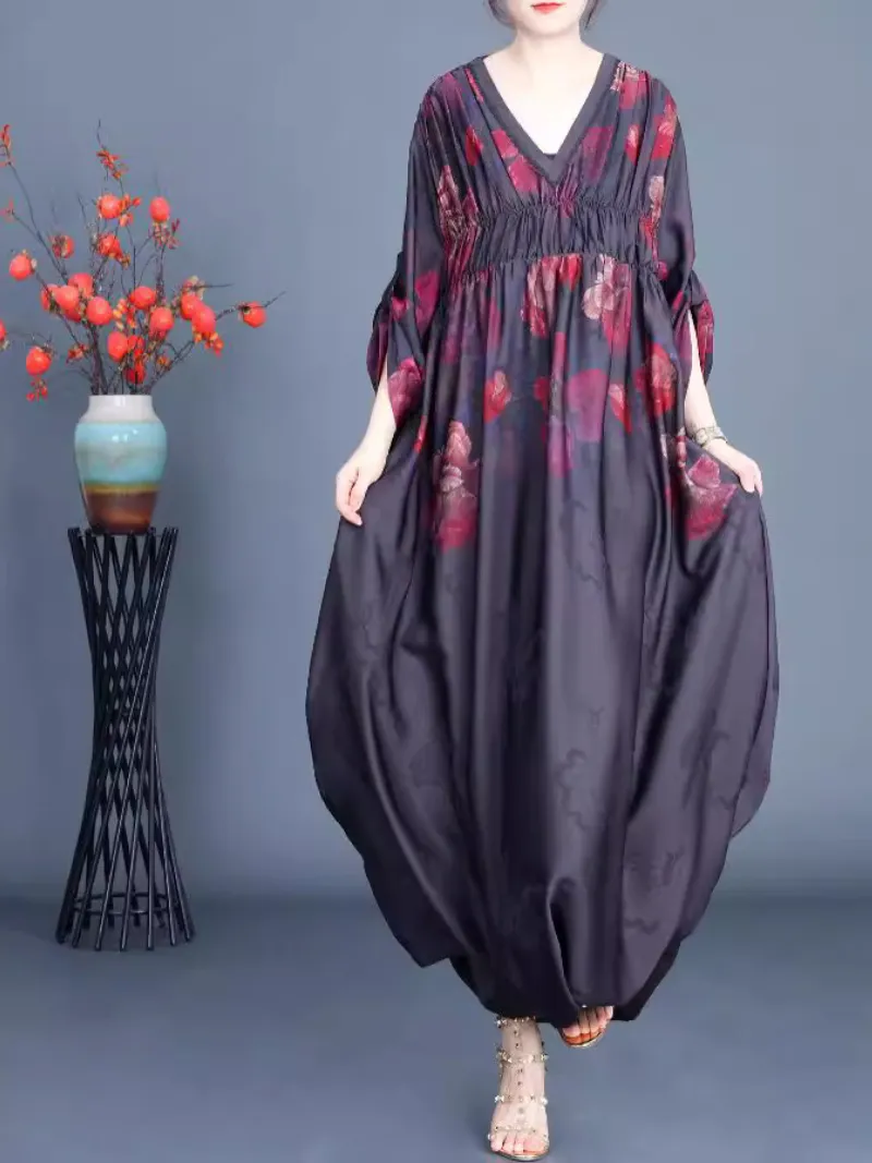 Women's Casual Mid-Length Printed V-Neck A-Line Dress