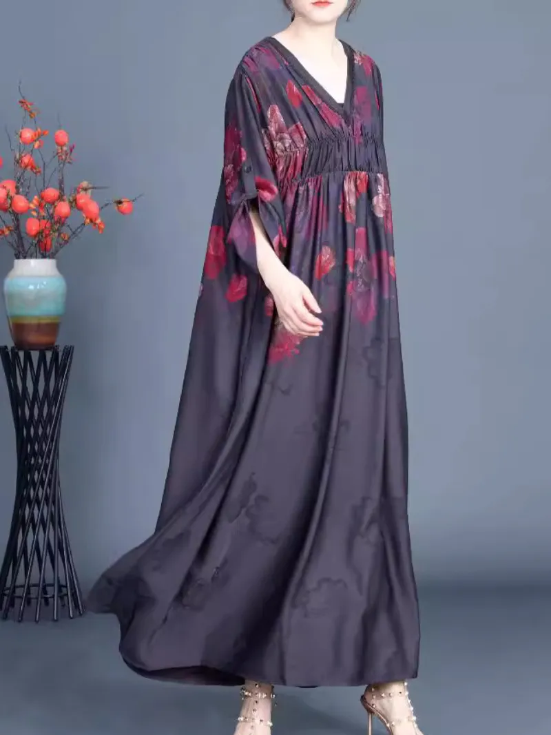 Women's Casual Mid-Length Printed V-Neck A-Line Dress