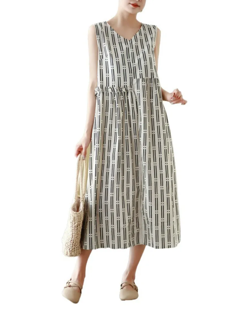 Women's Elegant Striped Printed Mid-Length A-line Dress