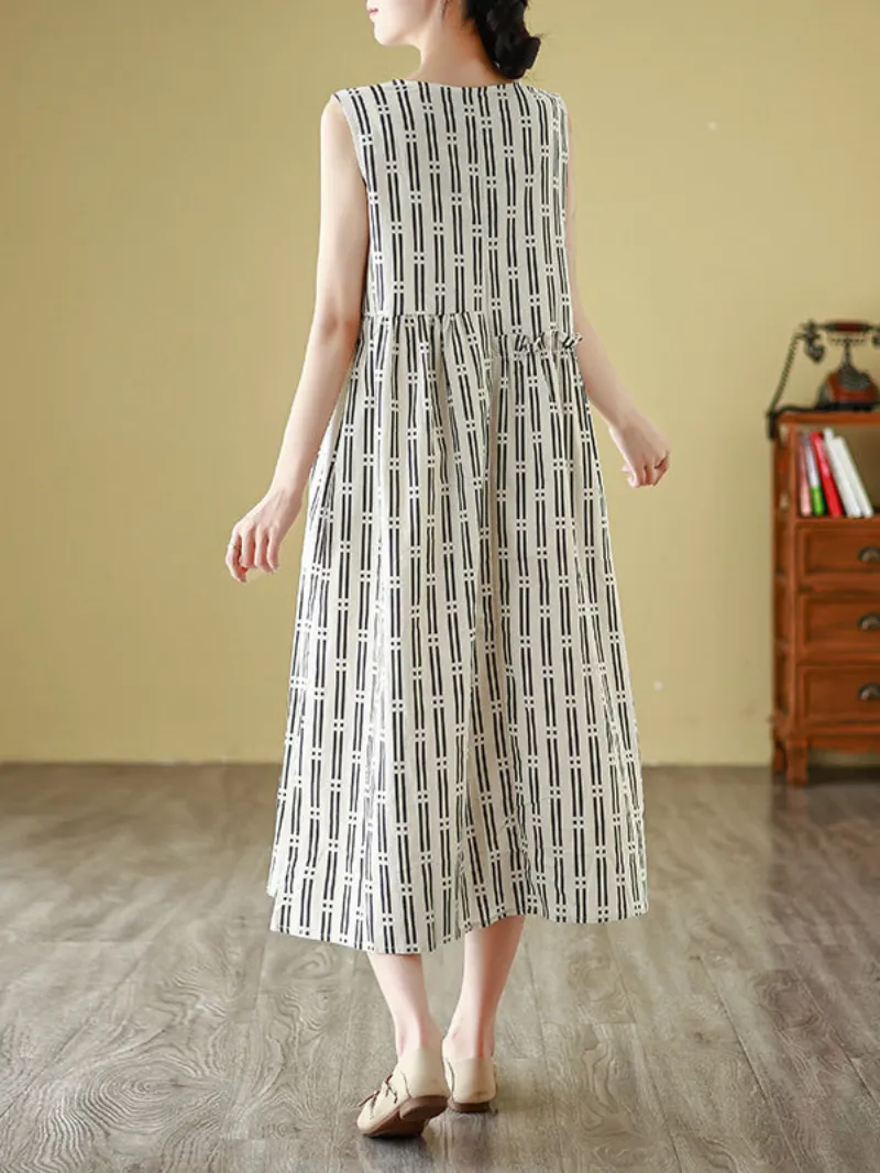 Women's Elegant Striped Printed Mid-Length A-line Dress