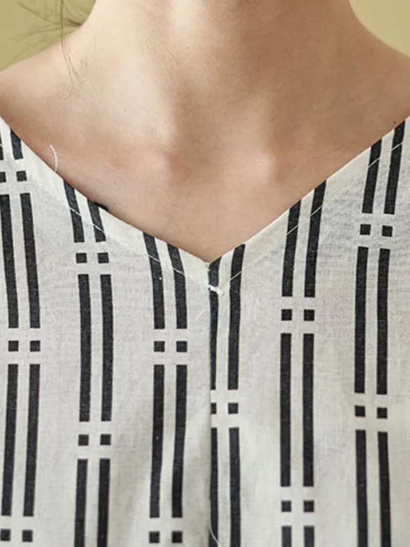 Women's Elegant Striped Printed Mid-Length A-line Dress